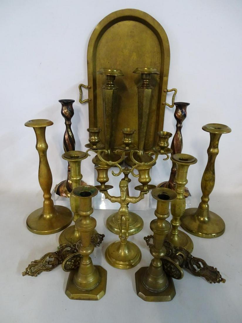 EXTENSIVE LOT OF BRASS CANDLESTICKS ETC. 12" H TALLEST (1 of 11)