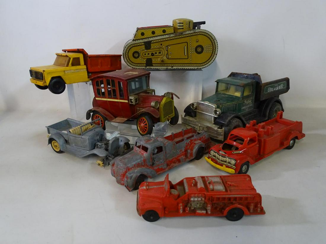 LOT OF VINTAGE CARS AND TRUCKS INC. MARX TANK AS IN (1 of 12)