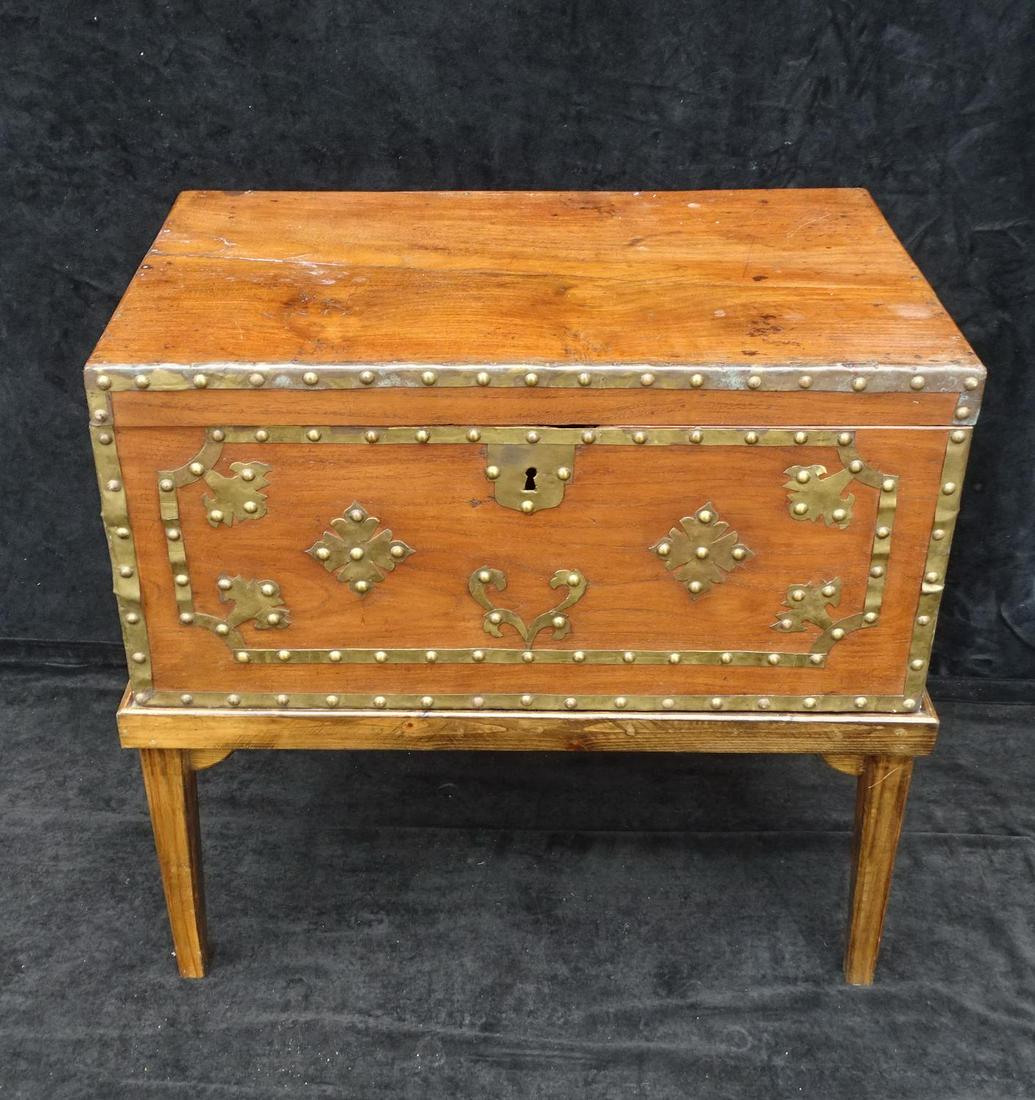 BRASS MOUNTED TRUNK ON STAND 24X25.5X16.5 (1 of 4)