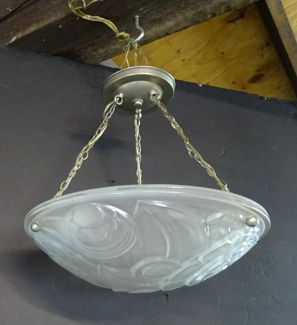 ART NOUVEAU STYLE FROSTED GLASS HANGING FIXTURE 14X13.5: ART NOUVEAU STYLE FROSTED GLASS HANGING FIXTURE 14X13.5