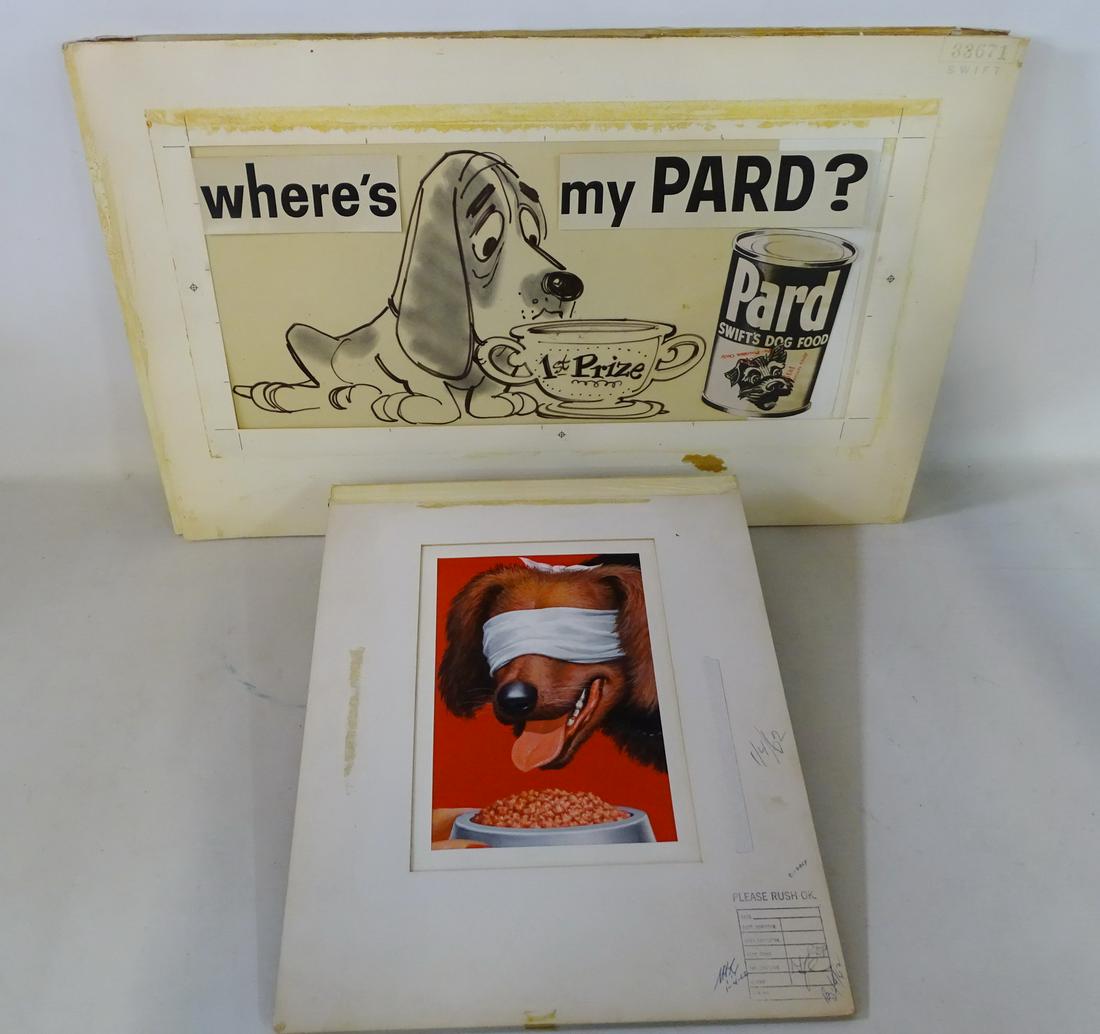 2 PCS. VINTAGE MORGAN DENNIS DOG FOOD ADVERTISING 11.5": 2 PCS. VINTAGE MORGAN DENNIS DOG FOOD ADVERTISING 11.5" x 20.5"