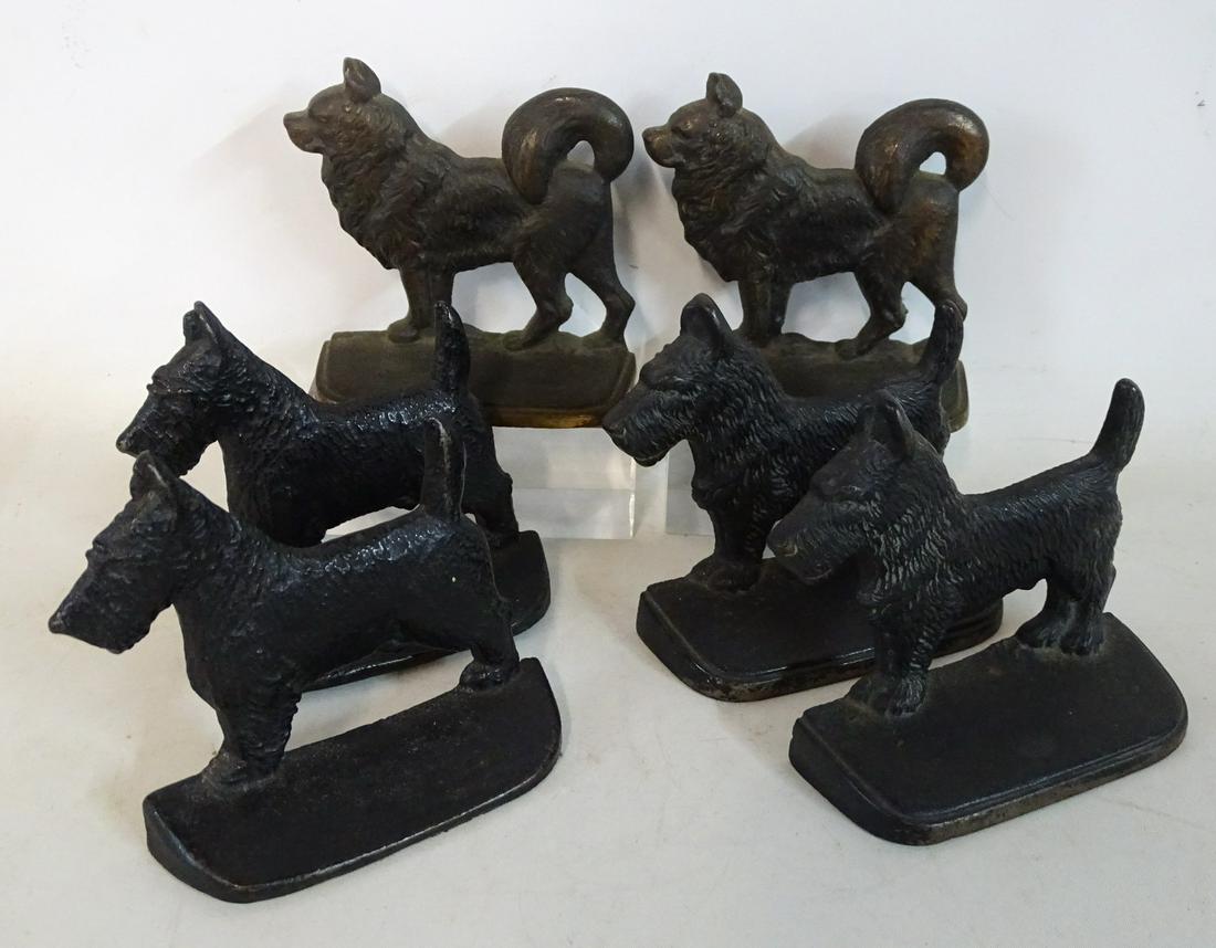 3 PAIR OF BOOKENDS: 2 PAIR SCOTTIES, 1 BRONZE CHOW-CHOW (1 of 4)