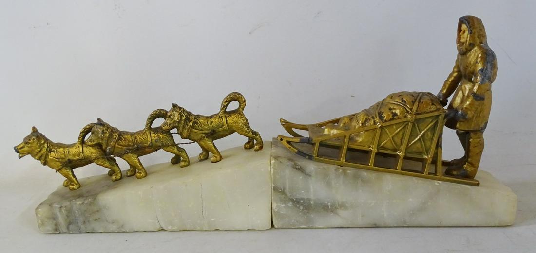 METAL AND MARBLE NORTH POLE EXPEDITION BOOKENDS  6.5" X (1 of 8)