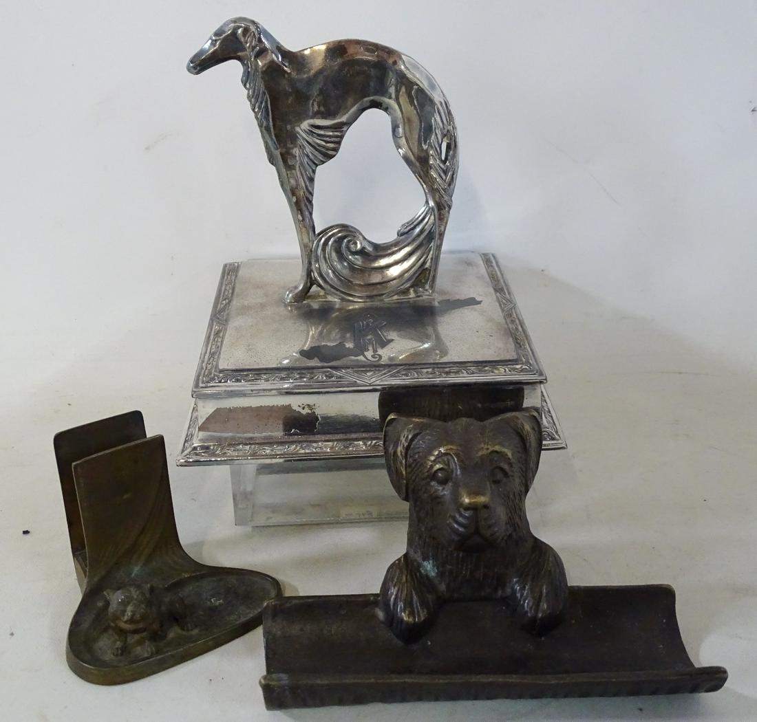 GROUP OF 3 DOG FIGURAL ITEMS INC. IMPRESSIVE BORZOI BOX (1 of 9)