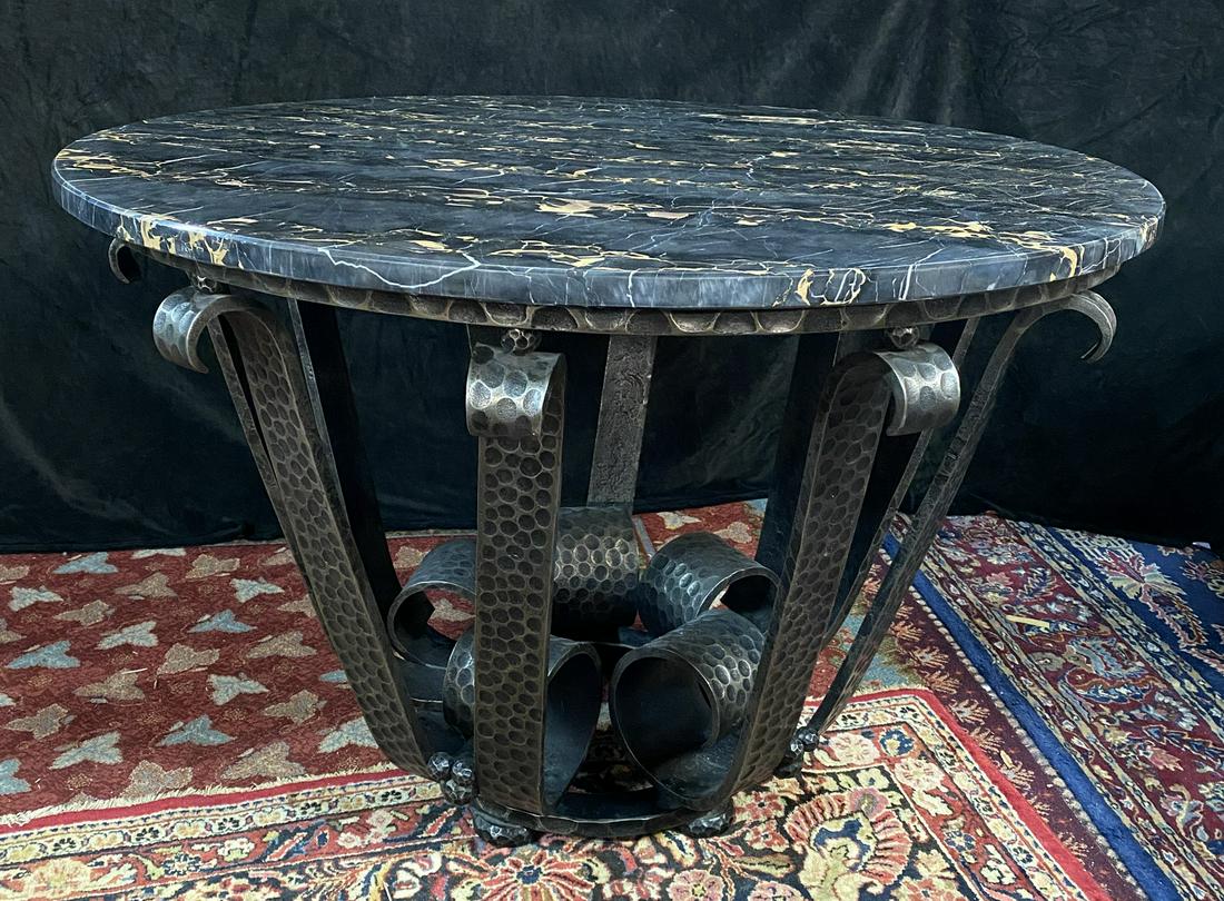 RAYMOND SUBES ART DECO W.I. AND MARBLE TABLE CIRCA 1925 (1 of 5)