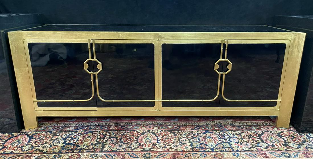 MASTERCRAFTS 4 DOOR CREDENZA GILT AND BLACK LACQUER 30": MASTERCRAFTS 4 DOOR CREDENZA GILT AND BLACK LACQUER 30" X 82" X 27"