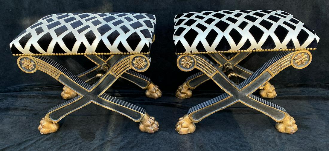 PAIR  OF CERULE REGENCY STYLE BENCHES W/ CLAW FEET  19" (1 of 5)