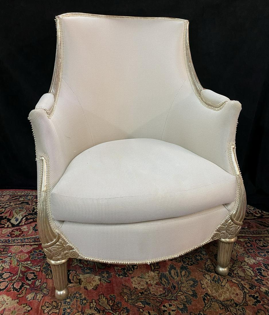 LOUIS XIV SILVER GILT CHAIR 41" X 29" X 33": LOUIS XIV SILVER GILT CHAIR 41" X 29" X 33"