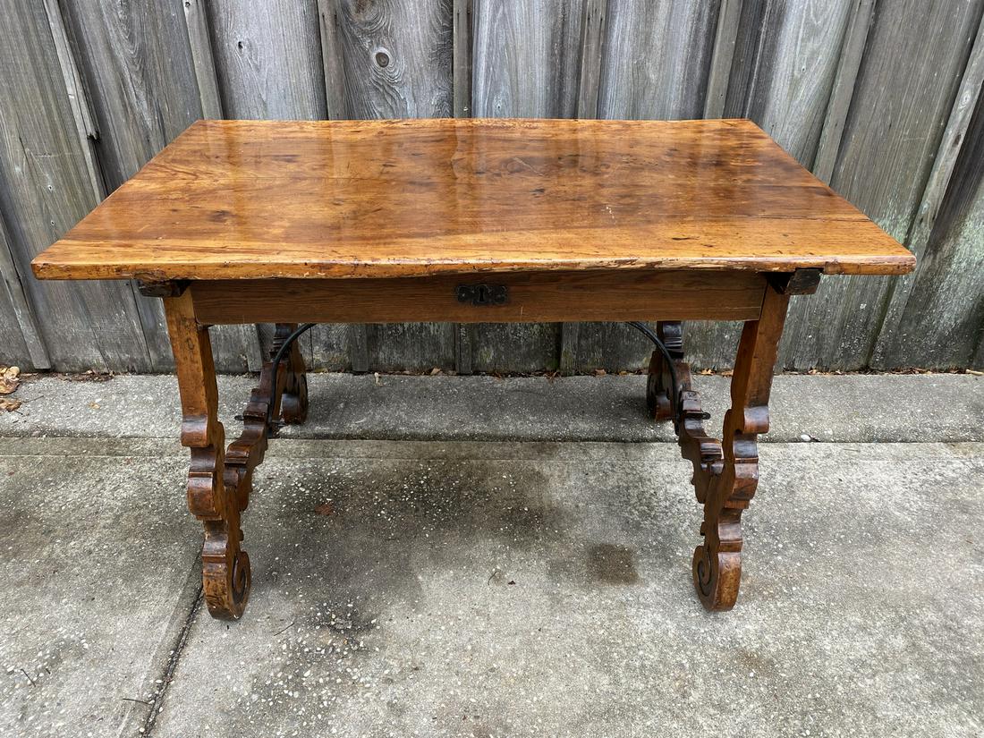 ORNATE 18/19TH CENTURY SPANISH TRESTLE TABLE W/ IRON (1 of 7)