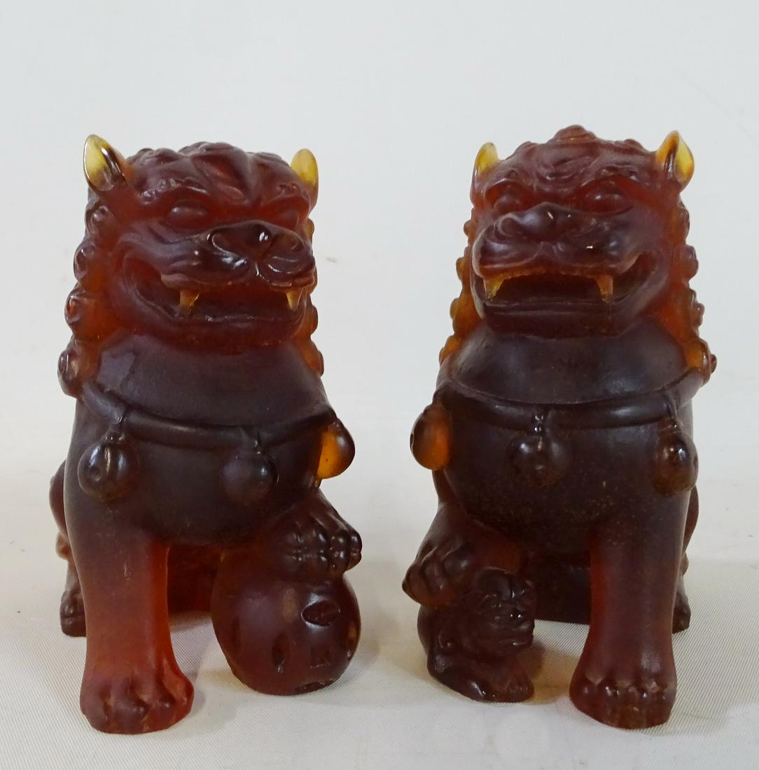 PAIR OF DAUM PATE DE VERE FOO DOGS 4.5H: PAIR OF DAUM PATE DE VERE FOO DOGS 4.5H