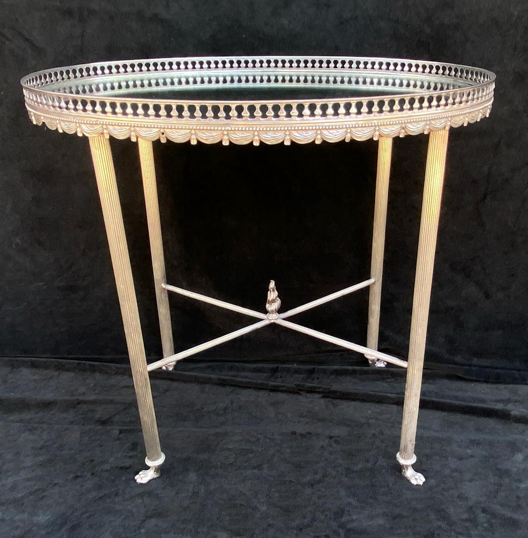 SILVER/ MIRRORED GALLERIED SIDE TABLE  24" X 25" X 18" (1 of 4)