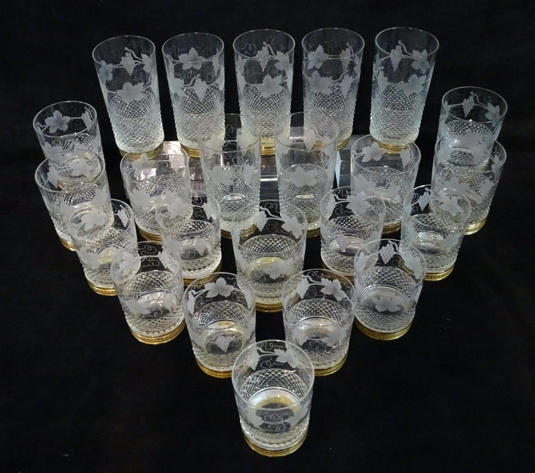 25 PCS. BRASS MOUNTED CRYSTAL GLASSES  5.75" TALLEST (1 of 9)