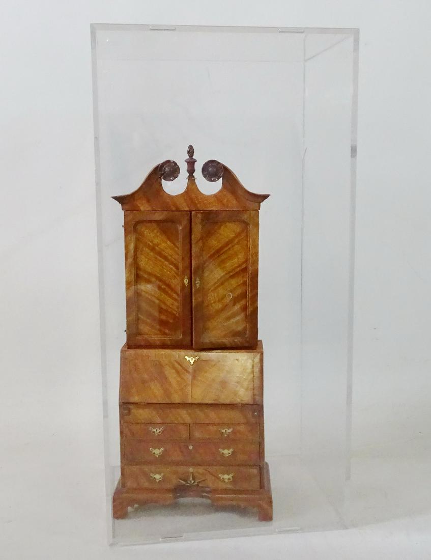 MINIATURE SLATE FRONT DSEK W BOOK SHELF IN LUCITE BOX (1 of 5)