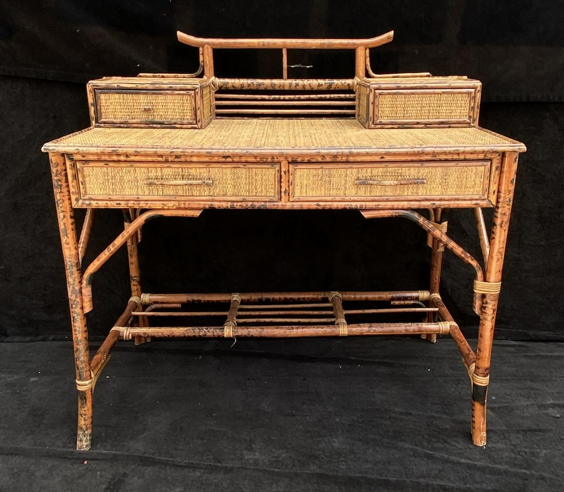CHINESE CHIPENDALE BAMBOO AND RATTAN DESK 41" X 22" (1 of 4)