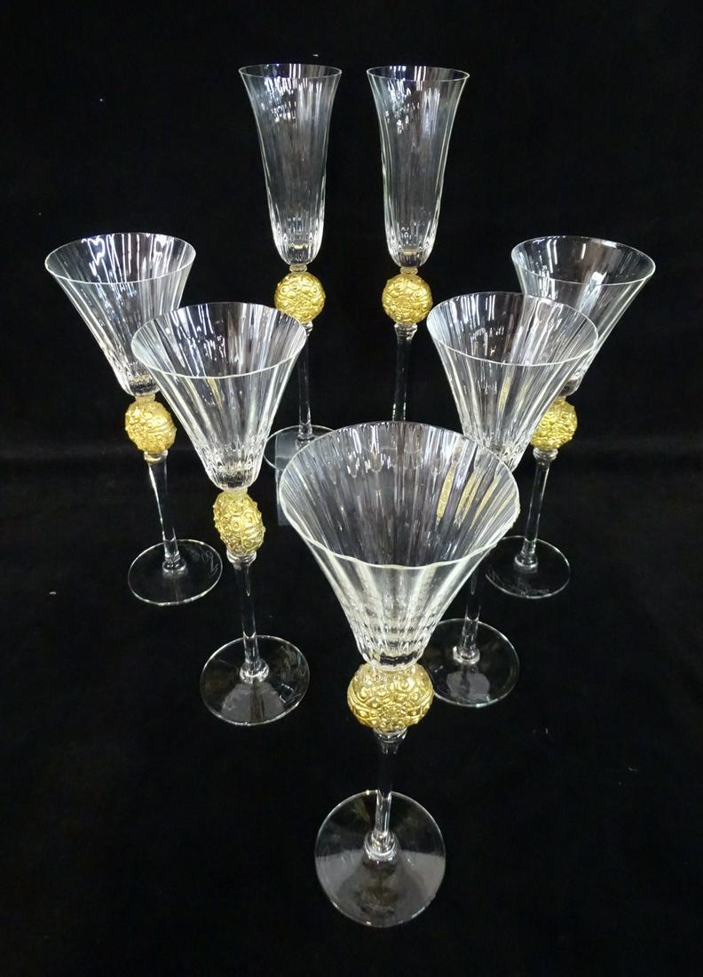 7 PCS. SGNED VENETIAN GILT DECORATED STEMWARE  11.25" H (1 of 6)