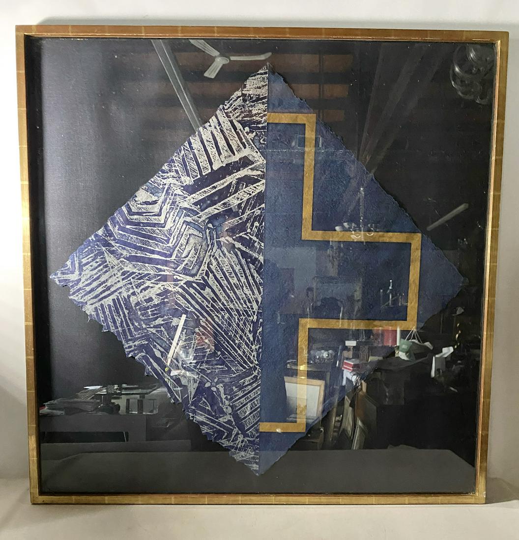 MODERNIST PRINT  BLUE AND GOLD 43" X 43" (1 of 3)