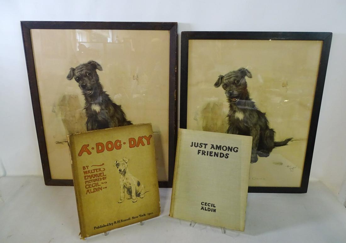 LOT OF 4 CECIL ALDIN ITEMS 2BOOKS AND 2 PRINTS: LOT OF 4 CECIL ALDIN ITEMS 2BOOKS AND 2 PRINTS ''AGENTLEMAN OF COLOUR 24.5X21