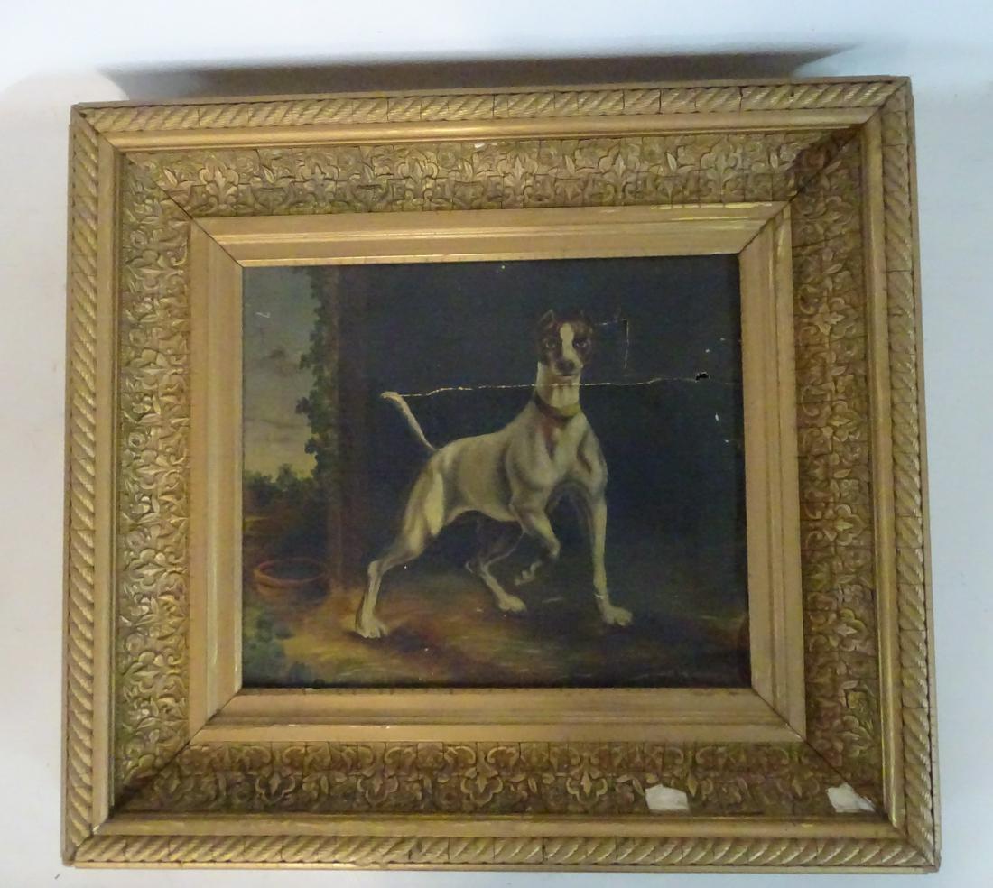 GILT FRAME O/C "BULL TERRIER" (CUT AS IS) 12" X 14": GILT FRAME O/C "BULL TERRIER" (CUT AS IS) 12" X 14"