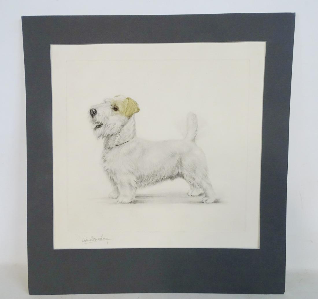 LEON DONCHIA SGN. HAND COLORED PRINT "HAPPY SEDYHAM": LEON DONCHIA SGN. HAND COLORED PRINT "HAPPY SEDYHAM" TERRIERR 19" X 19"