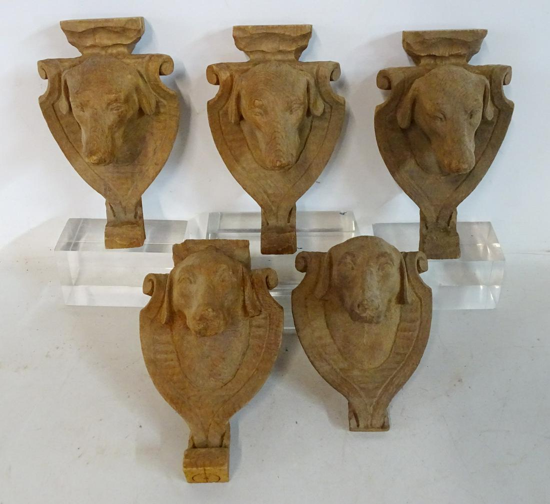 (5) CARVED WOOD HOUND FIGURAL MOUNTS 6.75" X 4" (1 of 6)