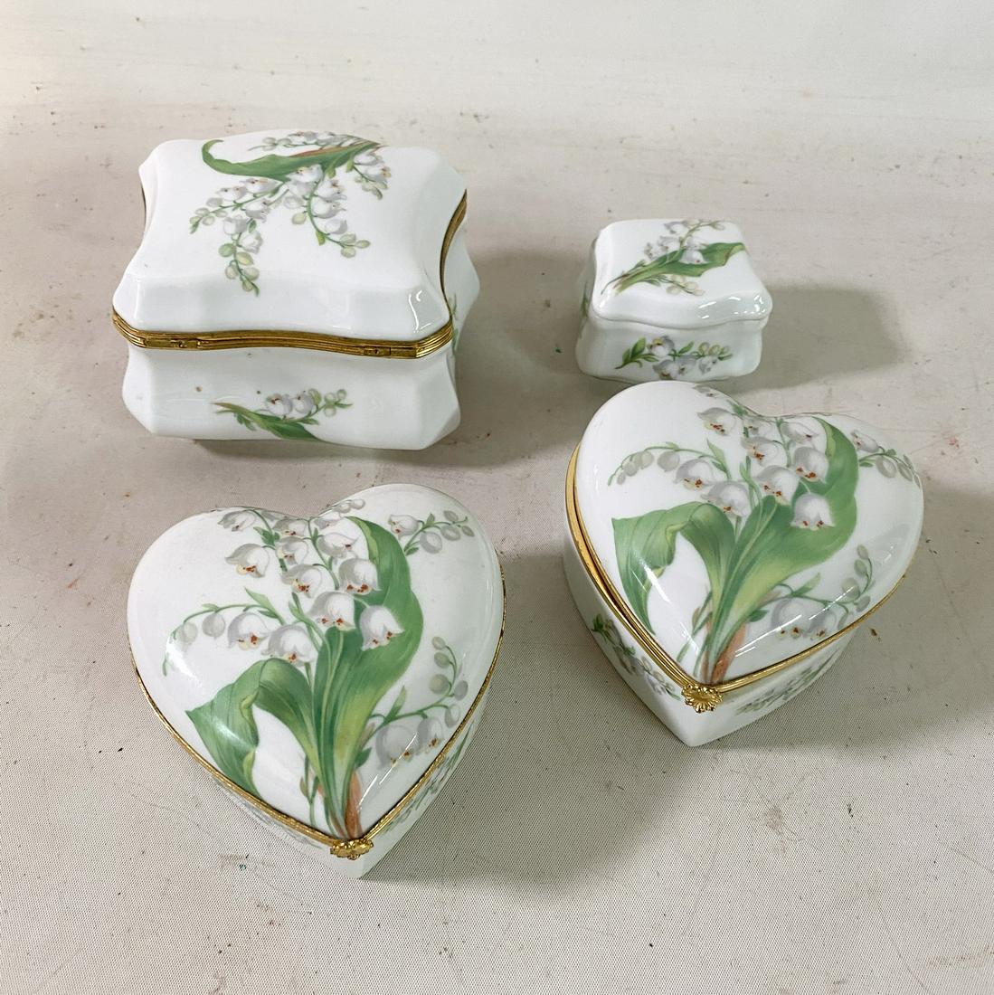 LOT OF 4 LILLY OF THE VALLEY LIMOGE BOXES  4.5" TALLEST (1 of 4)