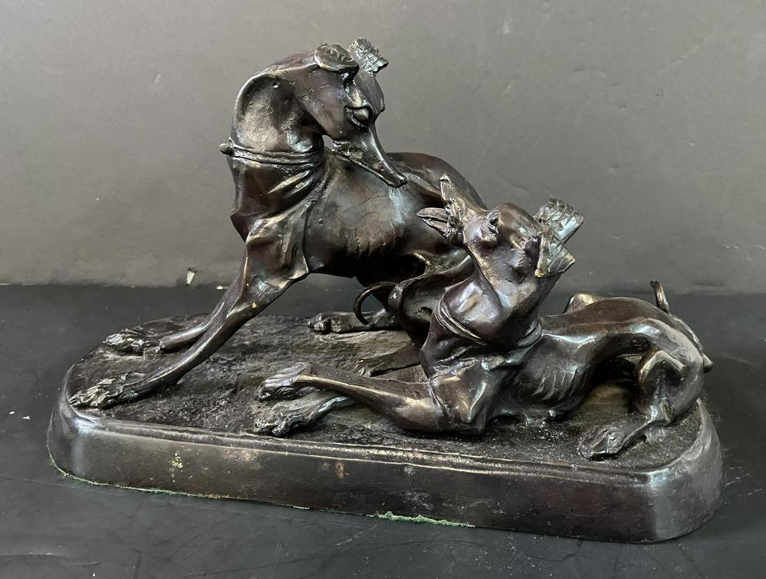 BRONZE   SCULPTURE "WHIPPETS" (1 of 2)