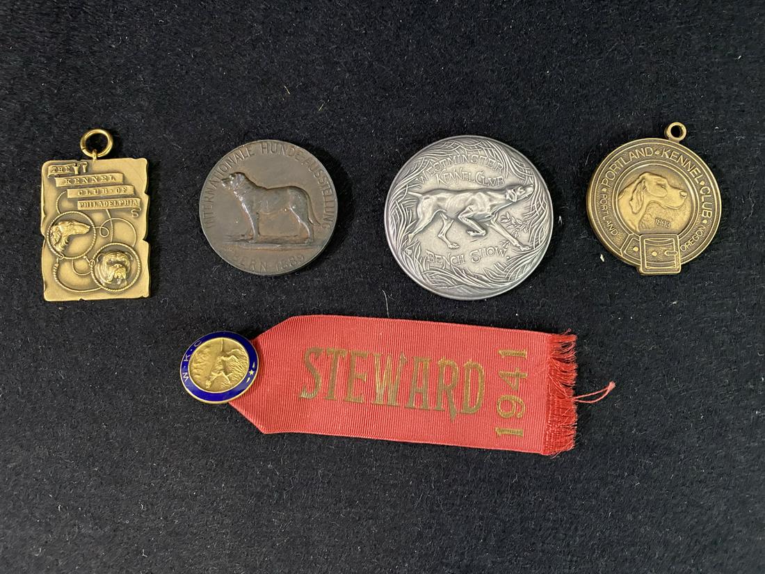 GROUP. OF EXCEPTIONAL DOG SHOW BADGES INC. WESTMINSTER: GROUP. OF EXCEPTIONAL DOG SHOW BADGES INC. WESTMINSTER "LIZZIE" 1.59OZT 999 SILVER 2"DIA. LARGEST