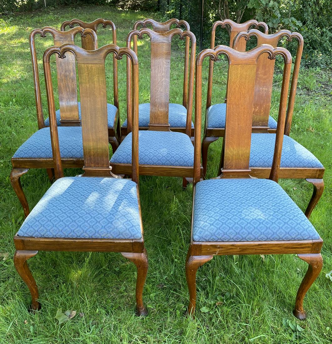SET OF 8 QUEEN ANN STYLE SIDE CHAIRS W/ BLUE UPHOL. (1 of 3)