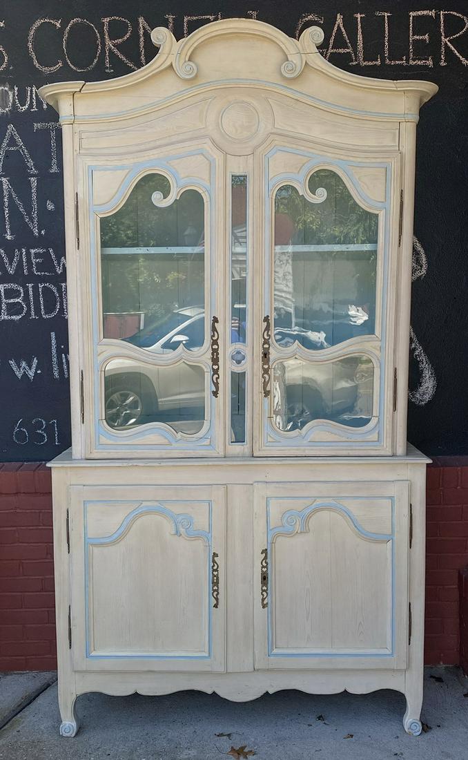 ANTIQUE PAINT DECORATED 2PT CABINET W/ GLASS DOORS (1 of 4)