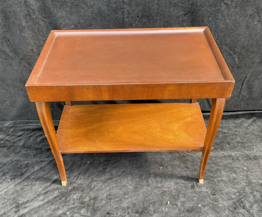 MID-CENTURY INLAID BRASS MOUNTED 2 TIER TABLE 21.5" X (1 of 7)