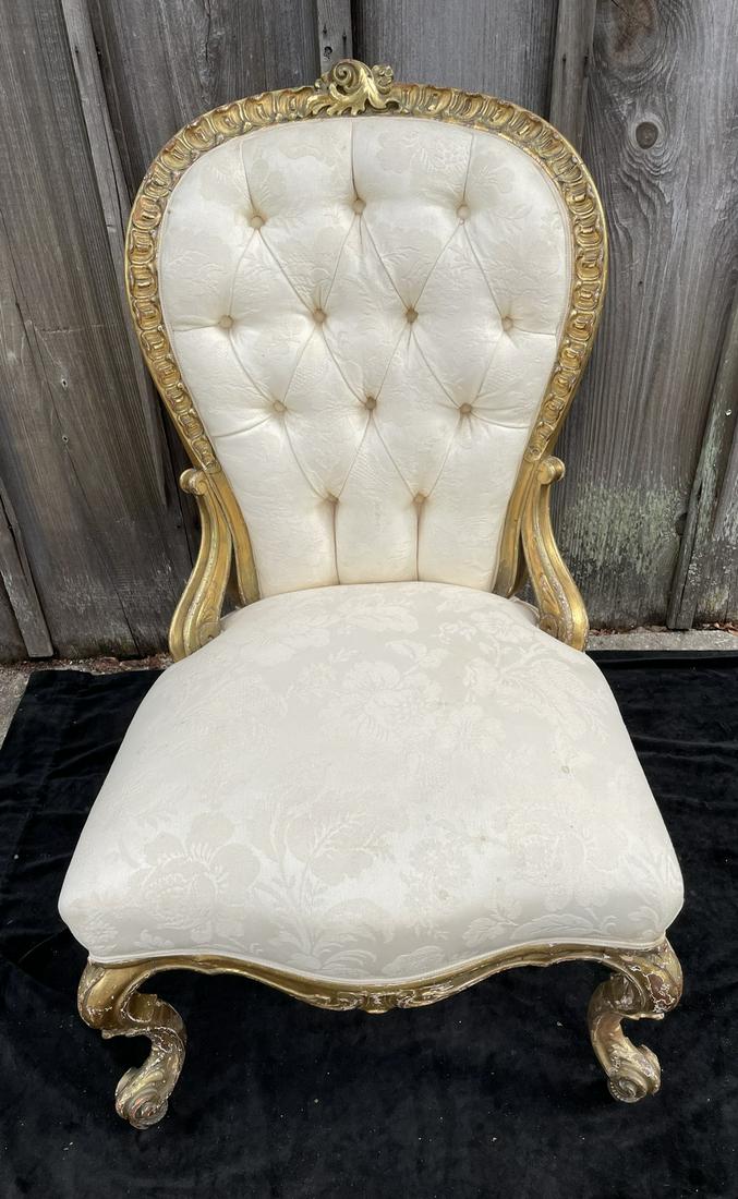 BAROQUE WATER GILT BOUDOIR CHAIR 38.5"X 23.5X 23": BAROQUE WATER GILT BOUDOIR CHAIR 38.5"X 23.5X 23"
