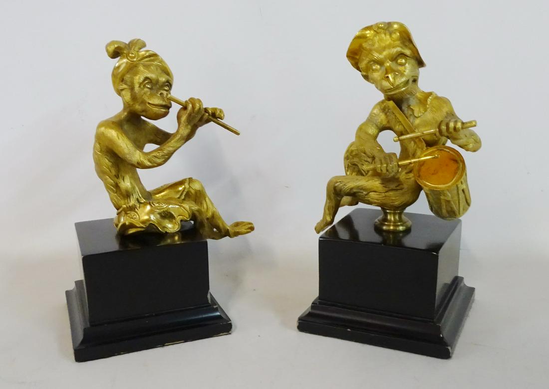 PR. FRENCH 18C BRONZE "MONKEY MUSICIANS" ON WOOD (1 of 9)