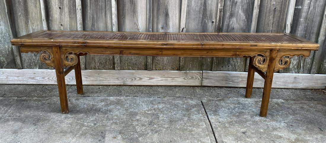 CHINESE WOOD AND BAMBOO LONG BENCH 21"X78"X16.5" (1 of 5)