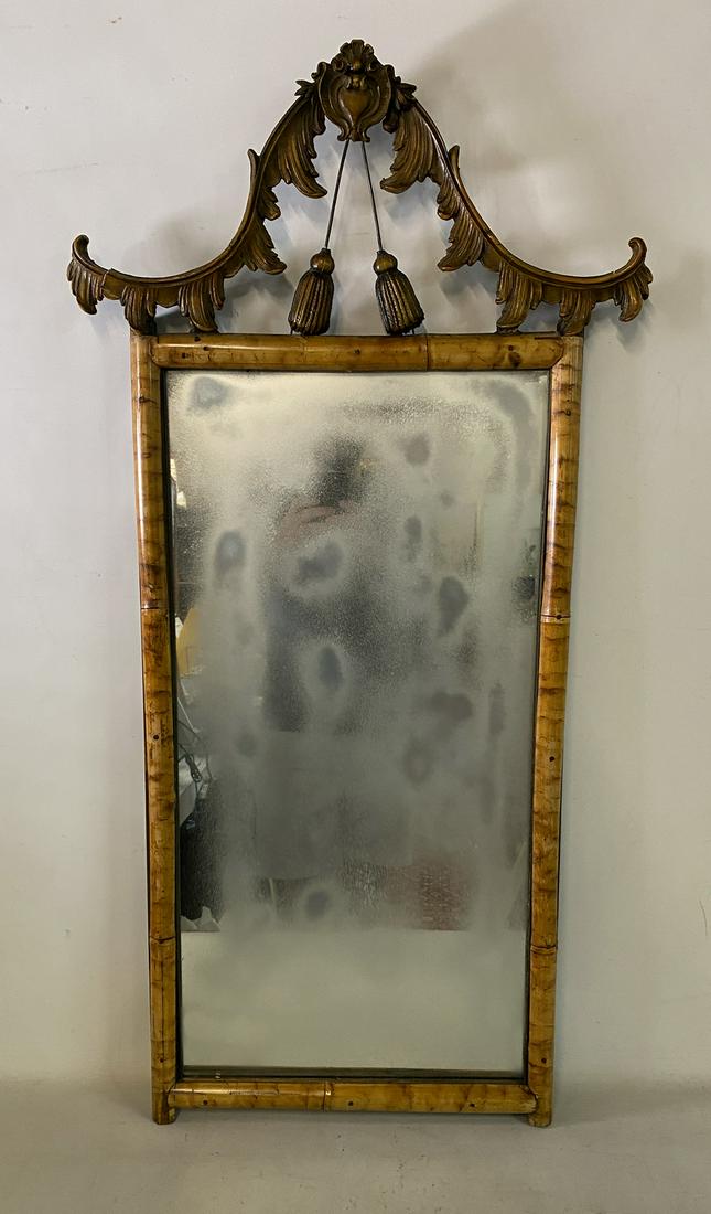 VINTAGE BAMBOO MIRROR WITH TASSLE MOTIF (REPAIRS)  44" (1 of 4)