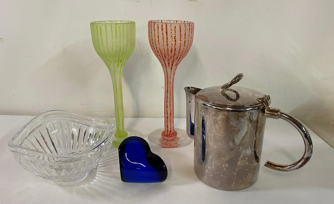 LOT OF CHRISTOFLE & GLASS STRIPED GLASSES 9" TALLEST: LOT OF CHRISTOFLE & GLASS STRIPED GLASSES 9" TALLEST