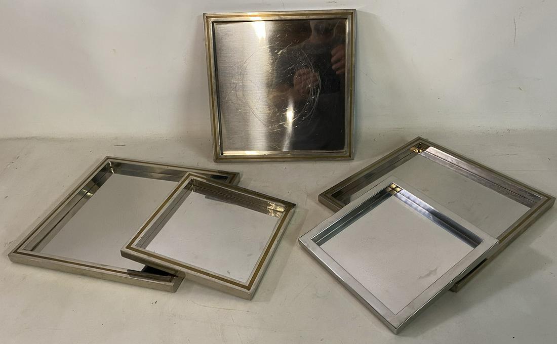 GROUP OF 5 WILLY RIZZO SGN. STEEL AND BRASS TRAYS 10" (1 of 5)