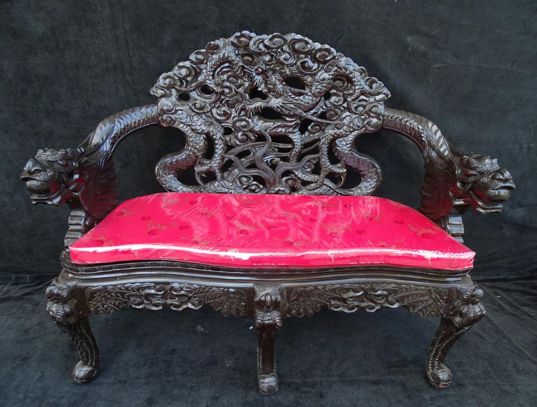 CHINESE DRAGON FIGURAL SETTEE 40X49X18 (1 of 9)