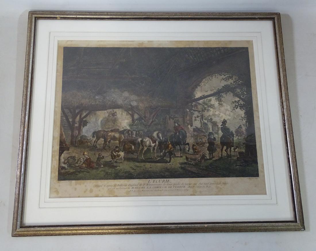 1735 HAND COLORED ENGRAVING ''L ECURIE'' [JEAN MOYREAU] (1 of 8)