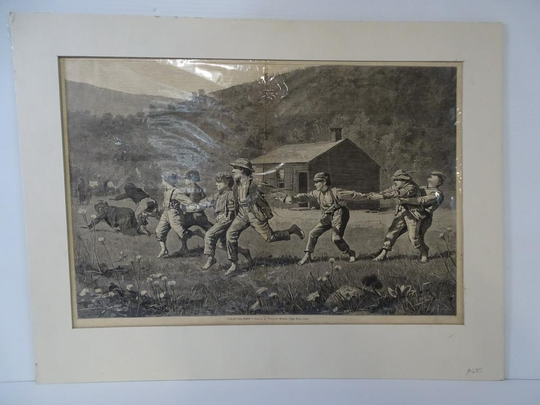 WINSLOW HOMER SNAP THE WHIP HARPERS WOOD ENGRAVING 1873: WINSLOW HOMER SNAP THE WHIP HARPERS WOOD ENGRAVING 1873 13.5" X 22"