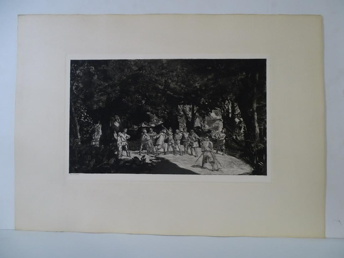 MAX KLINGER SIMPLICIUS AMONG THE SOLDIERS, INTERMEZZI: MAX KLINGER SIMPLICIUS AMONG THE SOLDIERS, INTERMEZZI OPUS IV 1881 ETCHING 10.25" X 16.5"