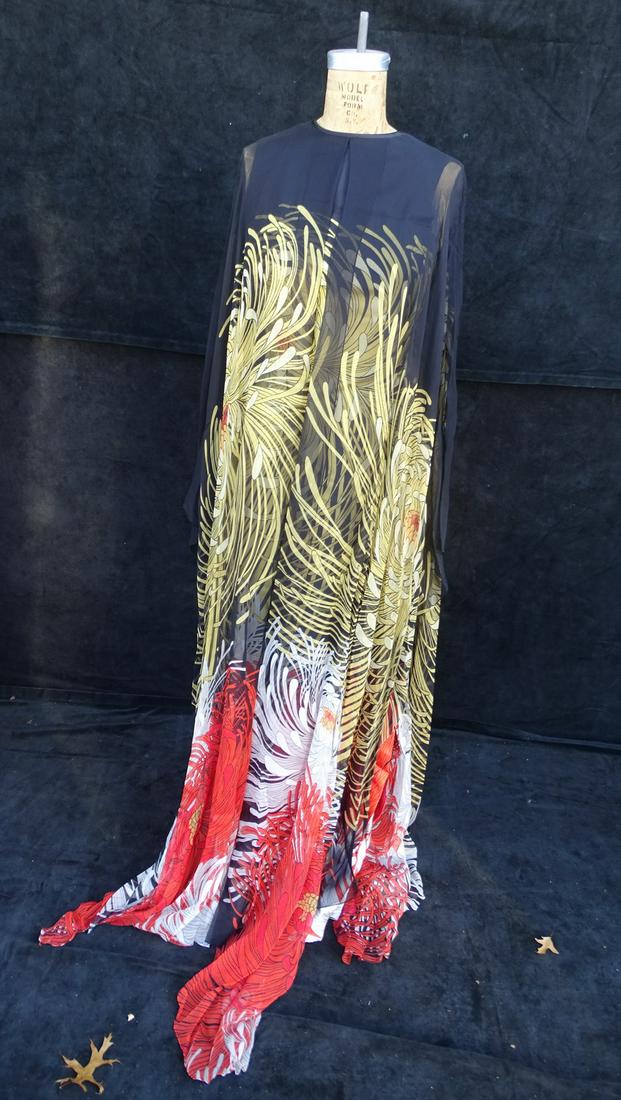 VINTAGE HANAE MORI STUNNING LONG SILK DRESS WITH CAPE (1 of 4)