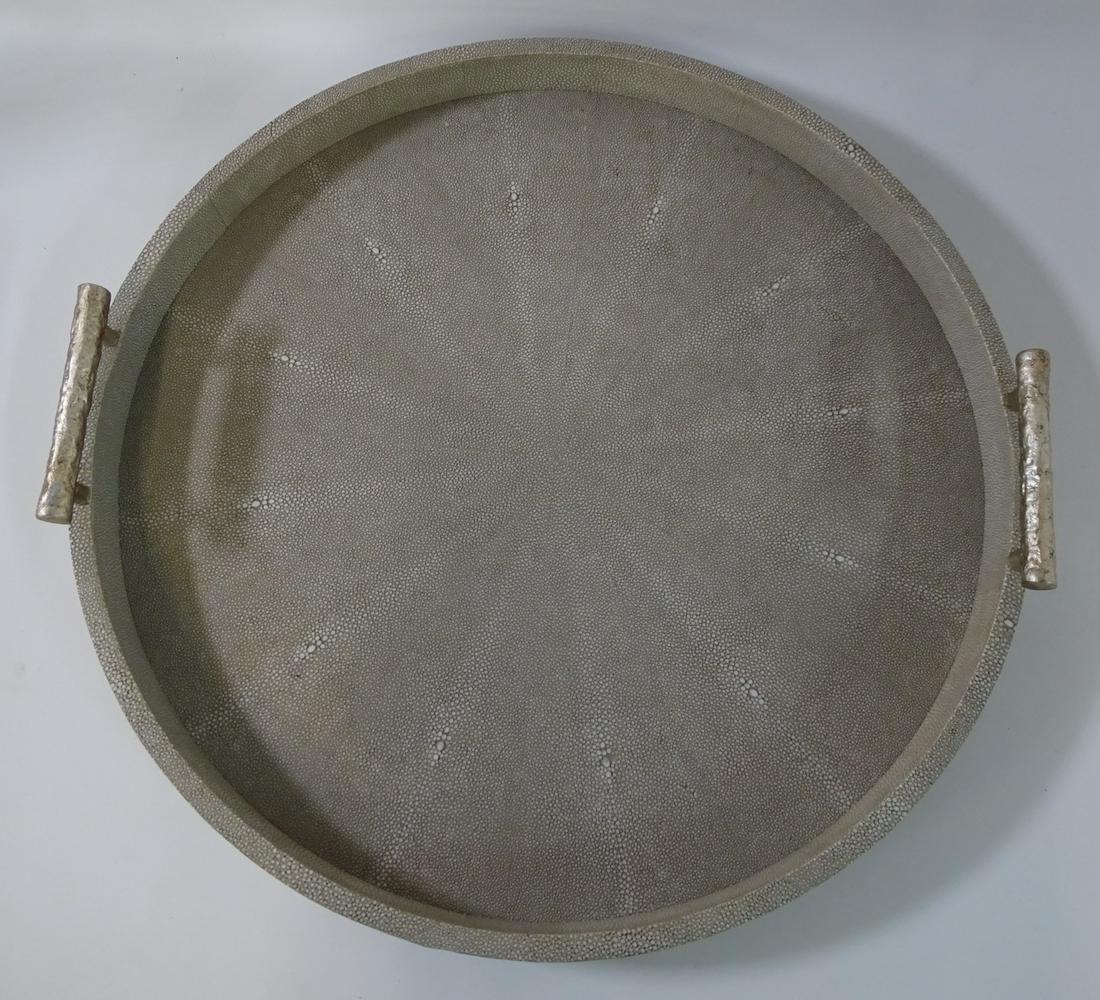 SHAGREEN (?) CIRCULAR 2 HANDLE TRAY 3"H X 20".25" DIA.: SHAGREEN (?) CIRCULAR 2 HANDLE TRAY 3"H X 20".25" DIA.