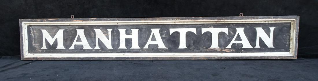 VINTAGE PAINTED WOOD SIGN (MANHATTAN)  11" X 72.5" (1 of 7)