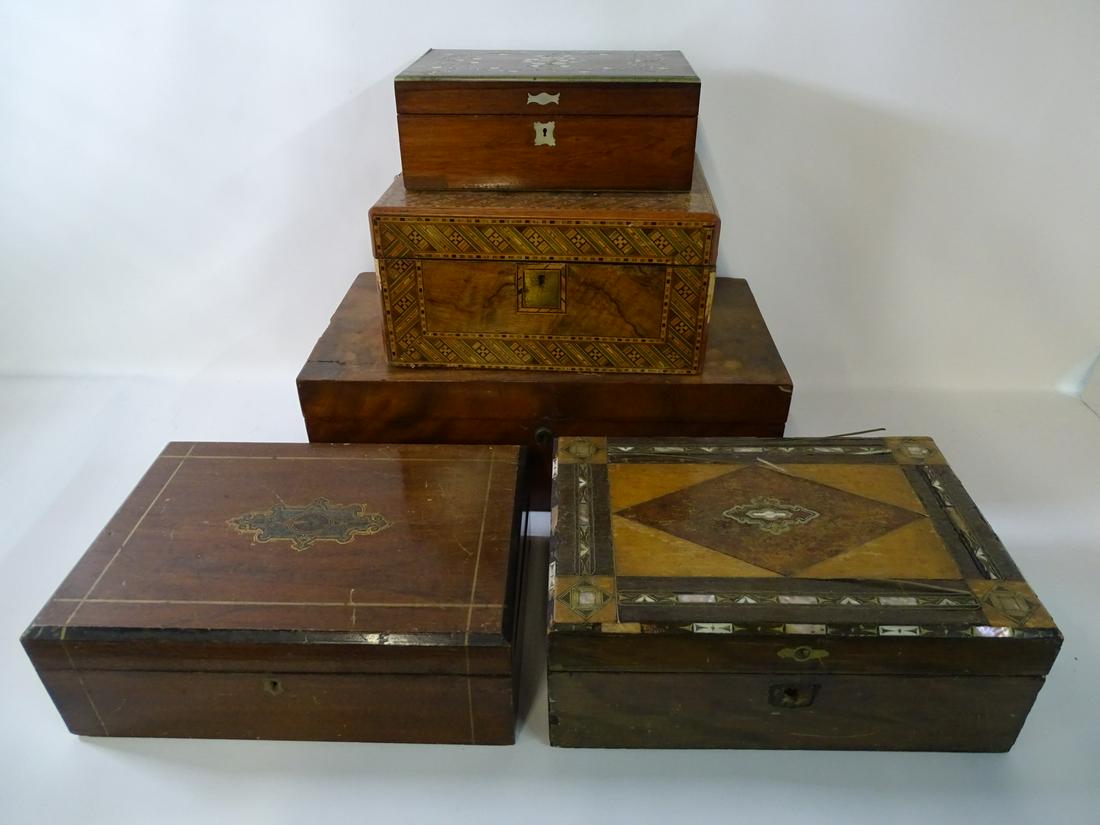 GROUP OF 5 ANTIQUE. LAP DESKS SOME ASIS 6X18X10 LARGEST (1 of 19)