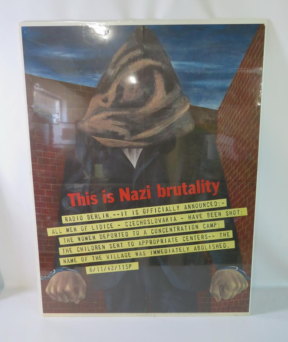 BEN SHAHN THIS IS NAZI BRUTALITY 1942 VINTAGE POSTER: BEN SHAHN THIS IS NAZI BRUTALITY 1942 VINTAGE POSTER LITHOGRAPH 38" X 28.25" WWII