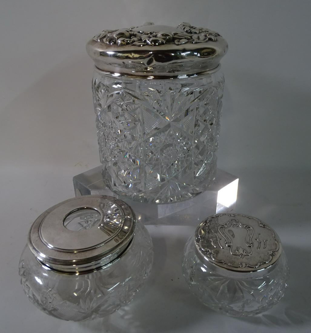 3 CRYSTAL DRESSER ITEMS 2 STERLING SILVER 1 SILVERPLATE (1 of 6)