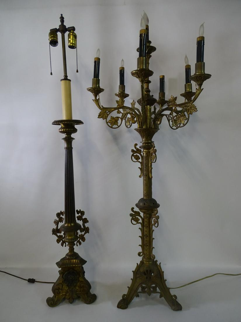 2 BRONZE & BRASS FIXTURES 7 LITE CANDELABRA  &TORCHIER (1 of 10)