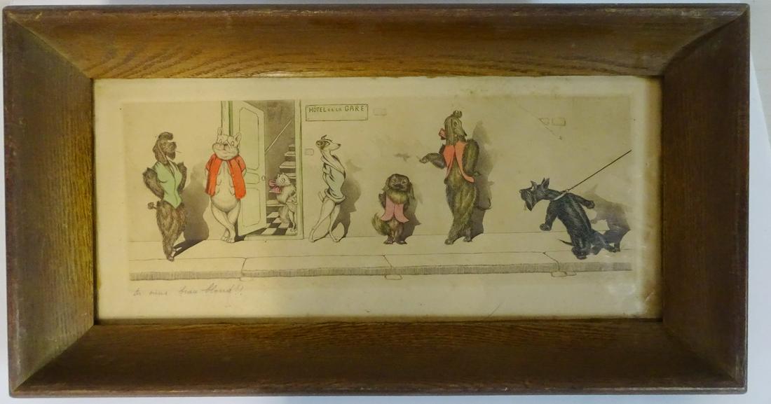 VINTAGE NAUGHTY DOG THEMED FRENCH PRINT "HOTEL DE LA (1 of 7)