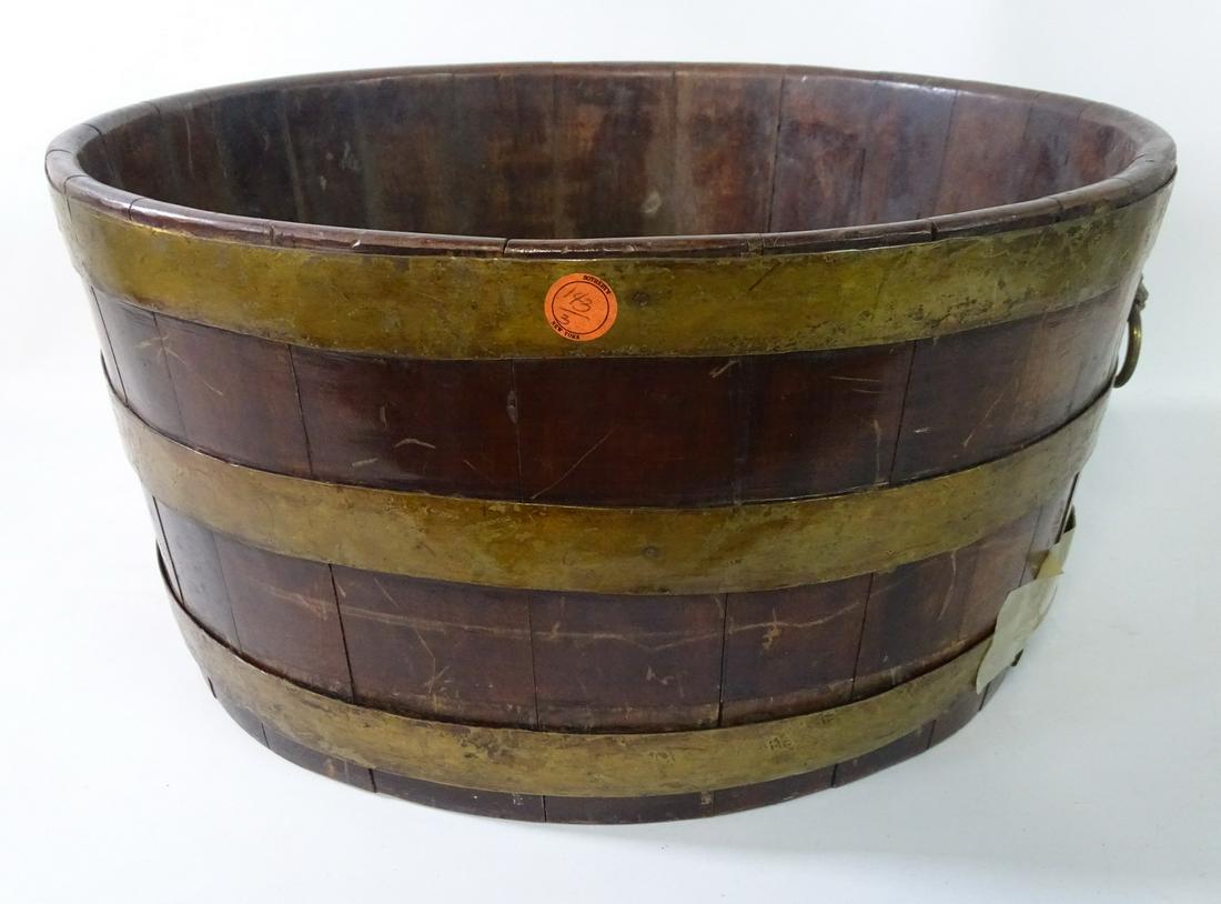 19TH CENTURY ENGLISH BRASS BOUND BUCKET 9 1/2" TALL BY (1 of 7)