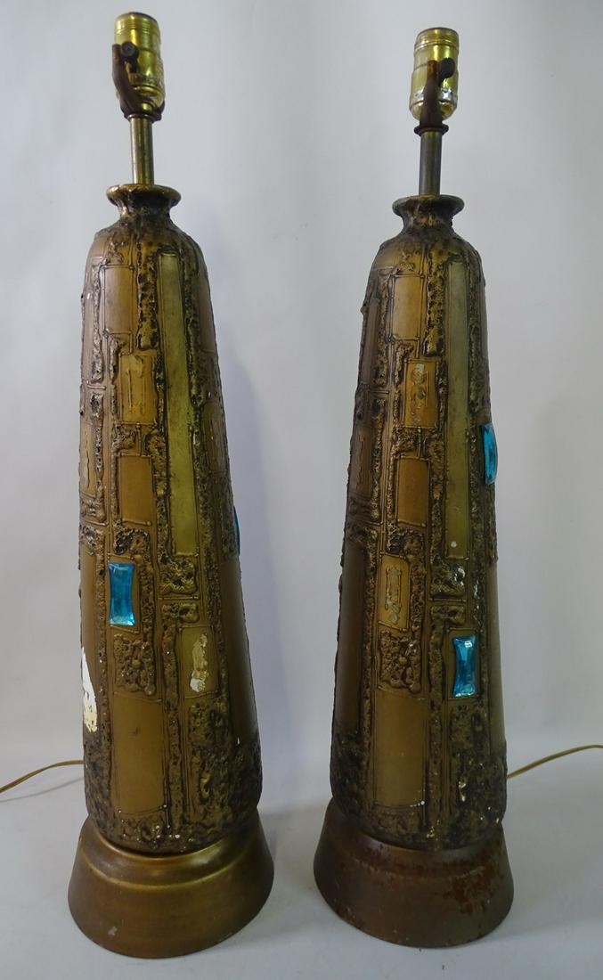PAIR OF GOLD BRUTALIST LAMPS 24" HIGH (1 of 9)